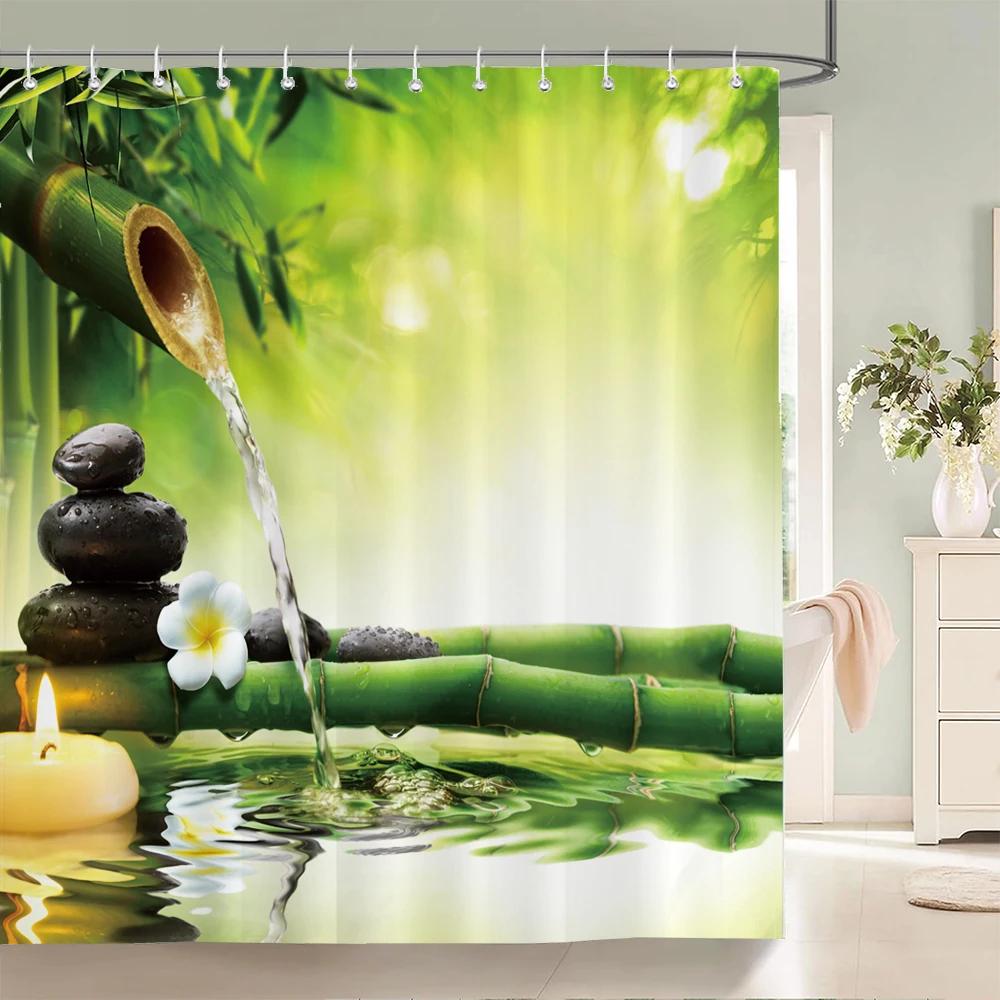 Green Plant Bamboo Shower Curtain Bathroom Bath Curtain Waterproof polyester 3D Printed Trees 180*200cm Bath Screen With Hooks