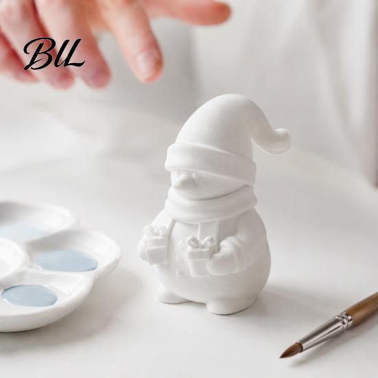 3D Printed Holiday Crafts Snowman Figurine Holding Gift Boxes, DIY Paintable Christmas Small Statue for Shelves Ornament, Cute Winter Desktop