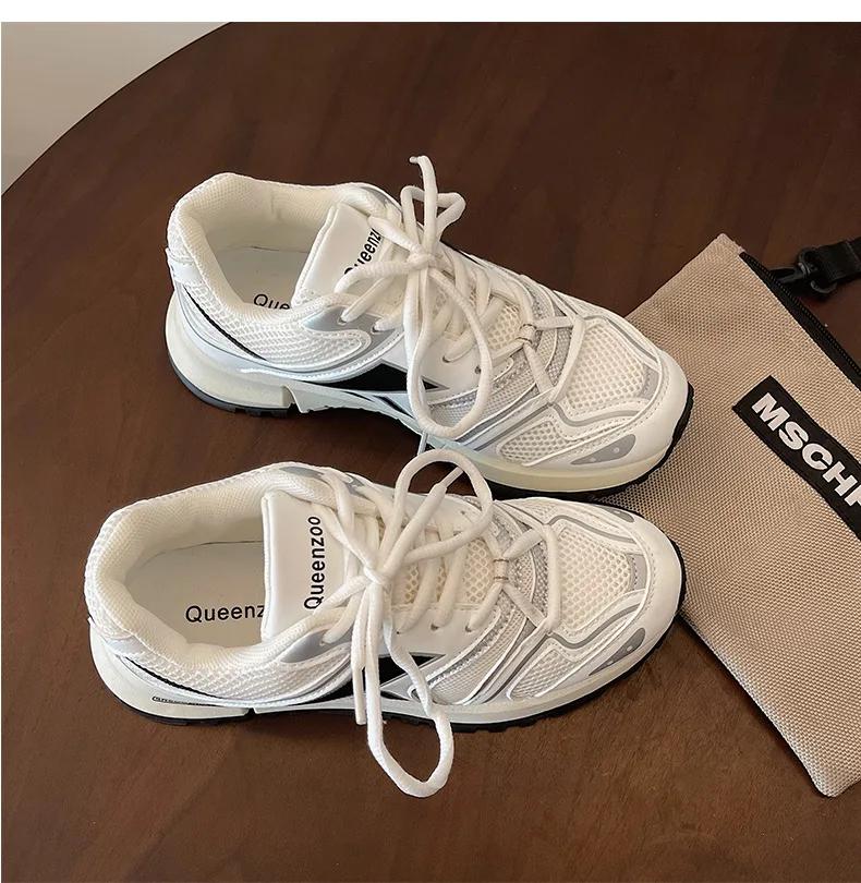 

Breathable thick-soled mesh explosive lightweight sports shoes women s new summer versatile height-increasing white shoes 40