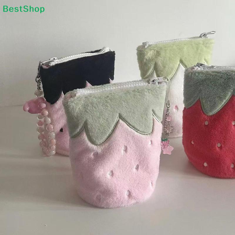 Cute Strawberry Plush Pencil Case,Soft Fluffy Zipper Pouch for Stationery,Cosmetics & Small Items