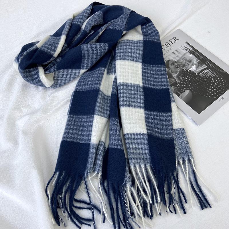 Scarf women's autumn and winter new style imitation cashmere tassel scarf, student versatile warm and thick plaid shawl