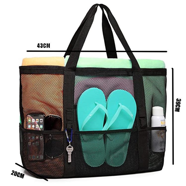 Mesh Beach Bag, Large Beach Tote with Zipper Pocket for Family Pool Bag for Toys & Vacation Essentials  storage bag