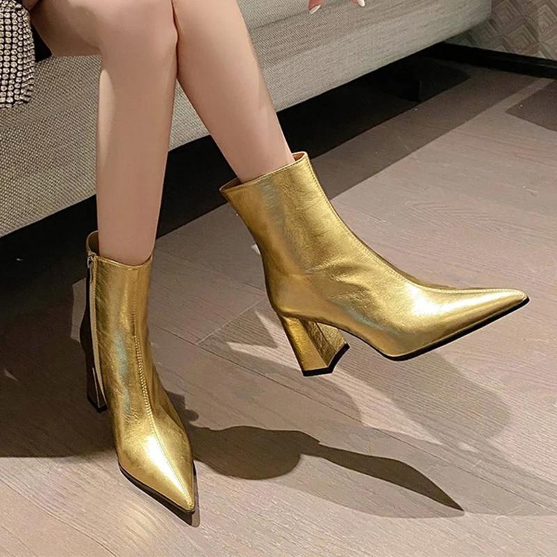 fashion High Heels Women Ankle Boots Sexy Pointed Toe Leather Shoes 2024 Trend Luxury Snow Boots Pumps Winter Chelsea Boots Mujer Shoes