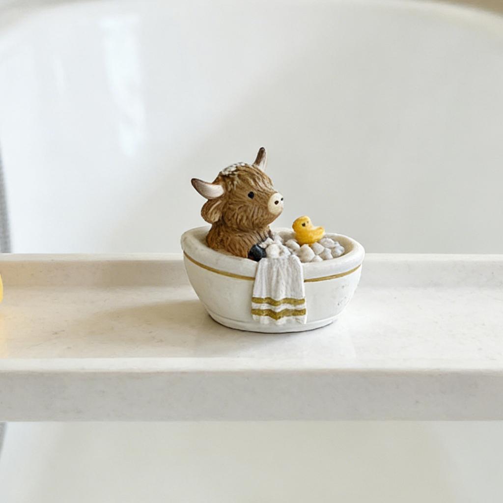 Cow Bathroom Decor,Cow Gifts For Women, Cow Figurine With Bathtub/Toilet/Tissue, Xmas Rustic Resin Ornaments For Kitchen Home Table Decoration