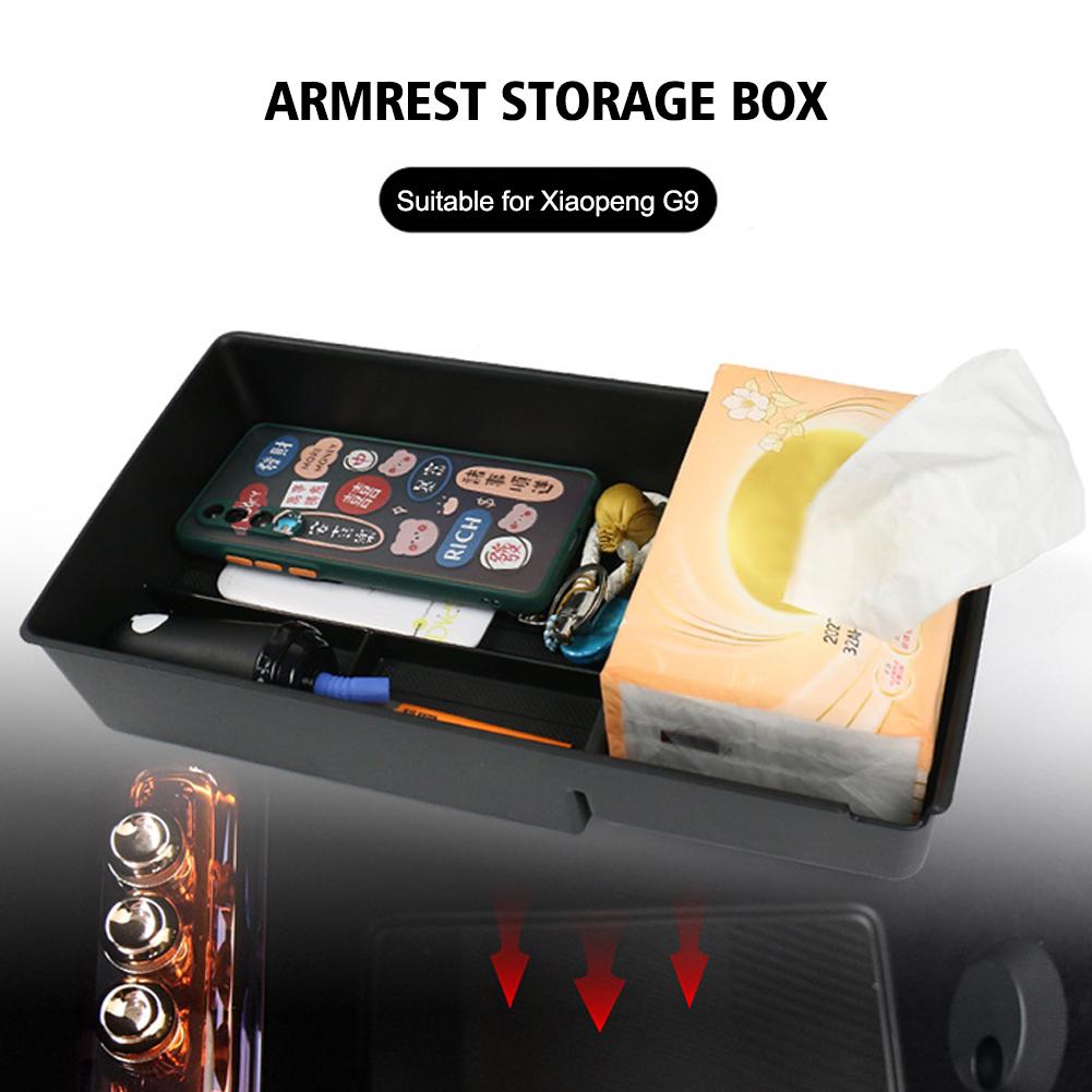 For Xpeng G9 Car Armrest Storage Box Center Console Organizer Container Coin Tray Glasses Storage ABS Rubber Pad Accessories