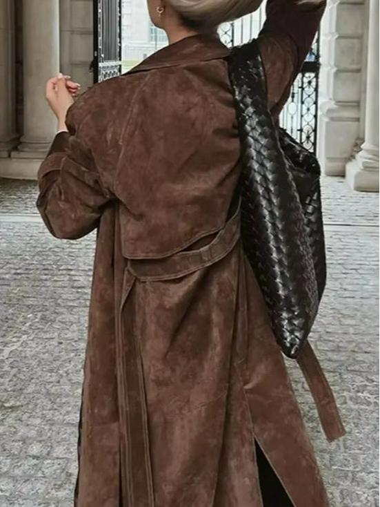 Vintage French Temperament Women's Brown Tie-Belt Long Coat - Autumn/Winter 2026 Collection