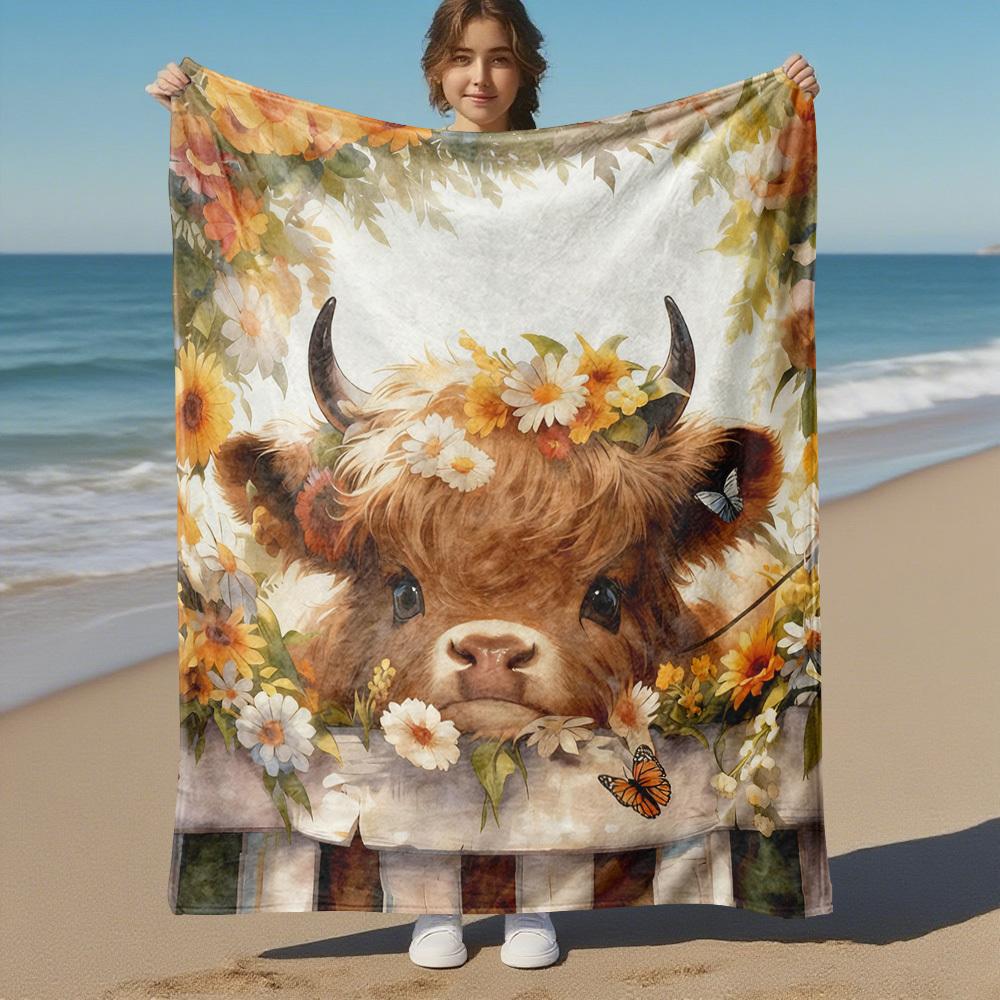 Floral_Bull Outdoor Flannel Blankets, Outdoor travel, Home Blankets, Fan Gifts,Suitable for All Seasons, Christmas Gifts. R1127130