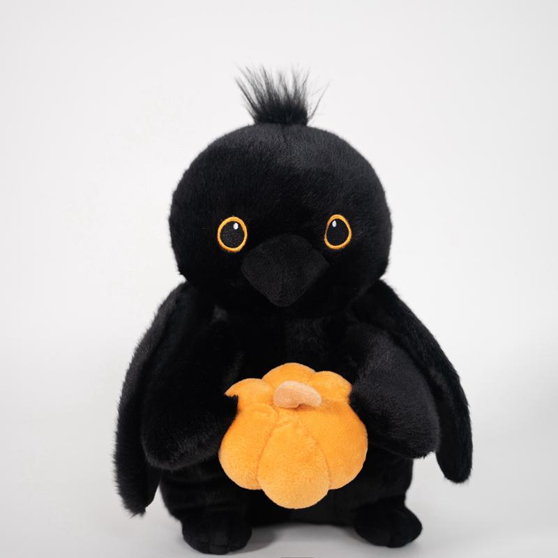 TreasuringU Halloween Bird Crow Pumpkin Plush Playthings Soft Material Pillow Black Bird Stuffed Plush Doll Halloween Party Decoration