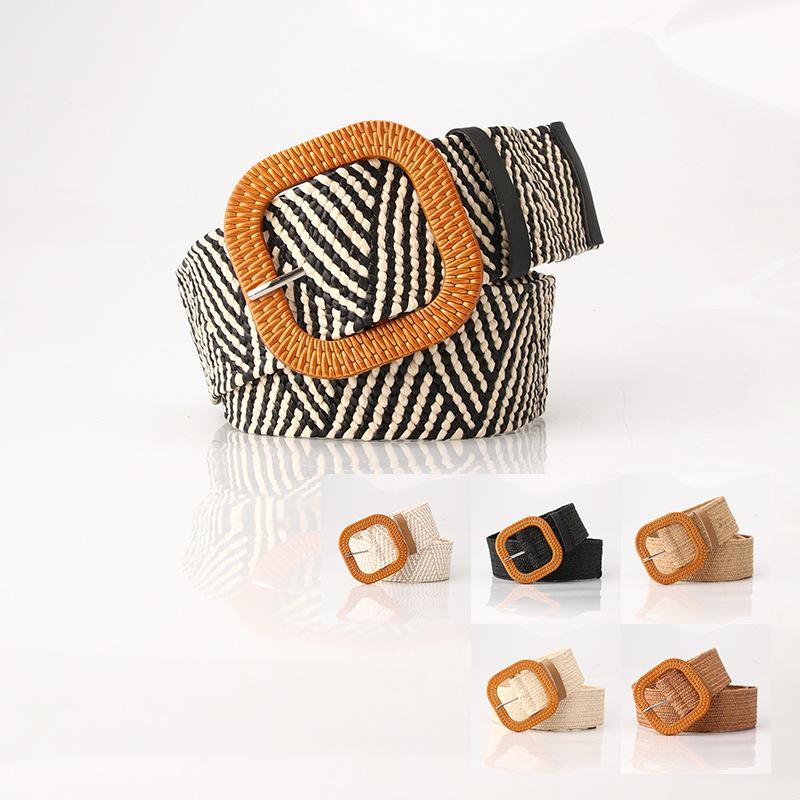 Imitation Grass Woven Women'S Elastic Belt Personalized Large Plastic Buckle Dress Elastic Waist Seal