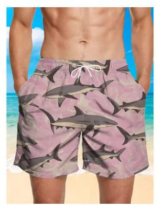 3D-gedruckte Cartoon-Haifischmuster Strand Herren Bunte Tier Muster Schwimm Sommer Hawaiianische Surfshorts