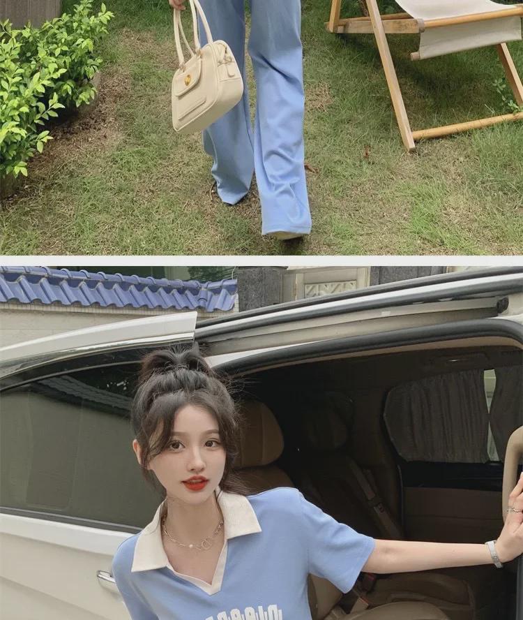 Dámský letní sportovní ležérní dvoudílný oblek: Polokošile a kalhoty s riasením