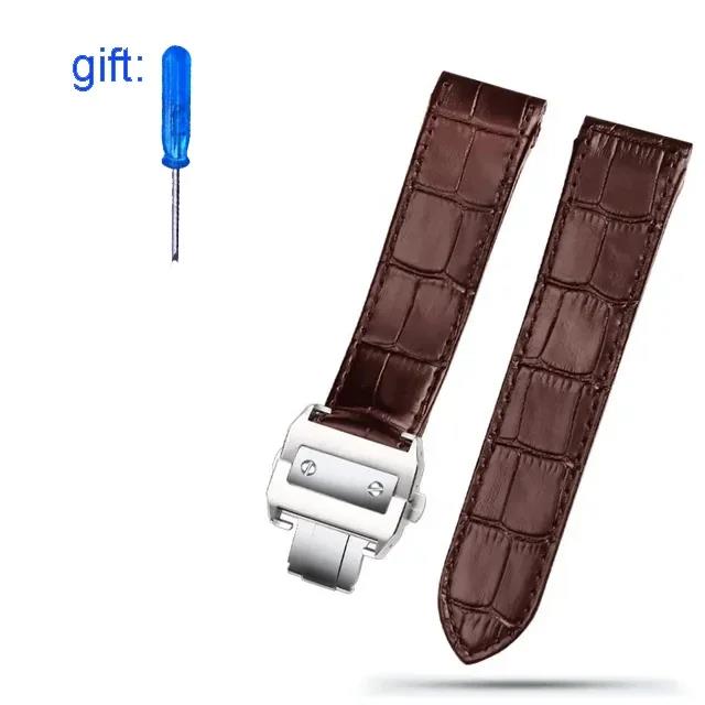 20mm 23mm High Quality Leather Watch Strap Suitable for Cartier Santos Strap Santos 100 Men's and Women's Folding Buckle2028