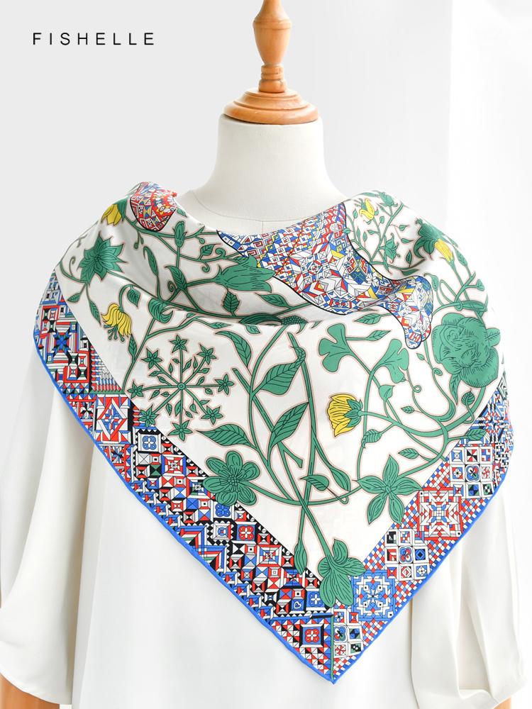 New Green Leopard 100% Silk Scarf Twill Shawl Women Wrap Bandana Hijab Luxury Gifts Lady Headband Scarves Neckerchief 90CM