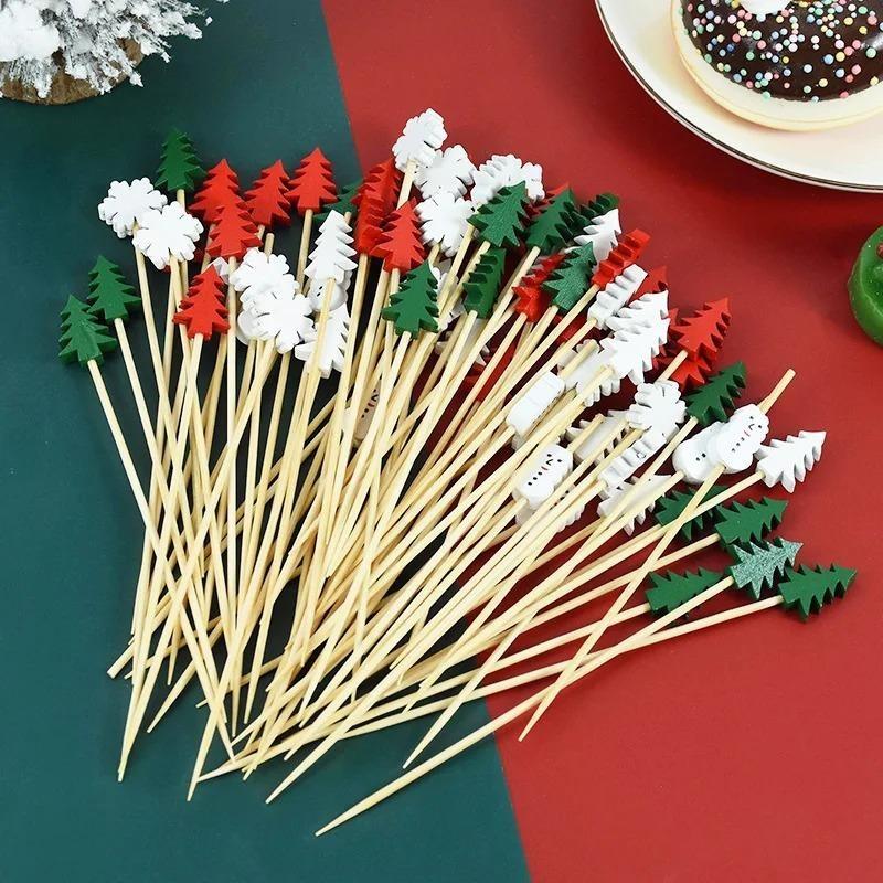 12CM Christmas Halloween Disposable Bamboo Fruit Sticks Snowflake Christmas Tree Santa Claus Fruit Sticks Christmas Decorations