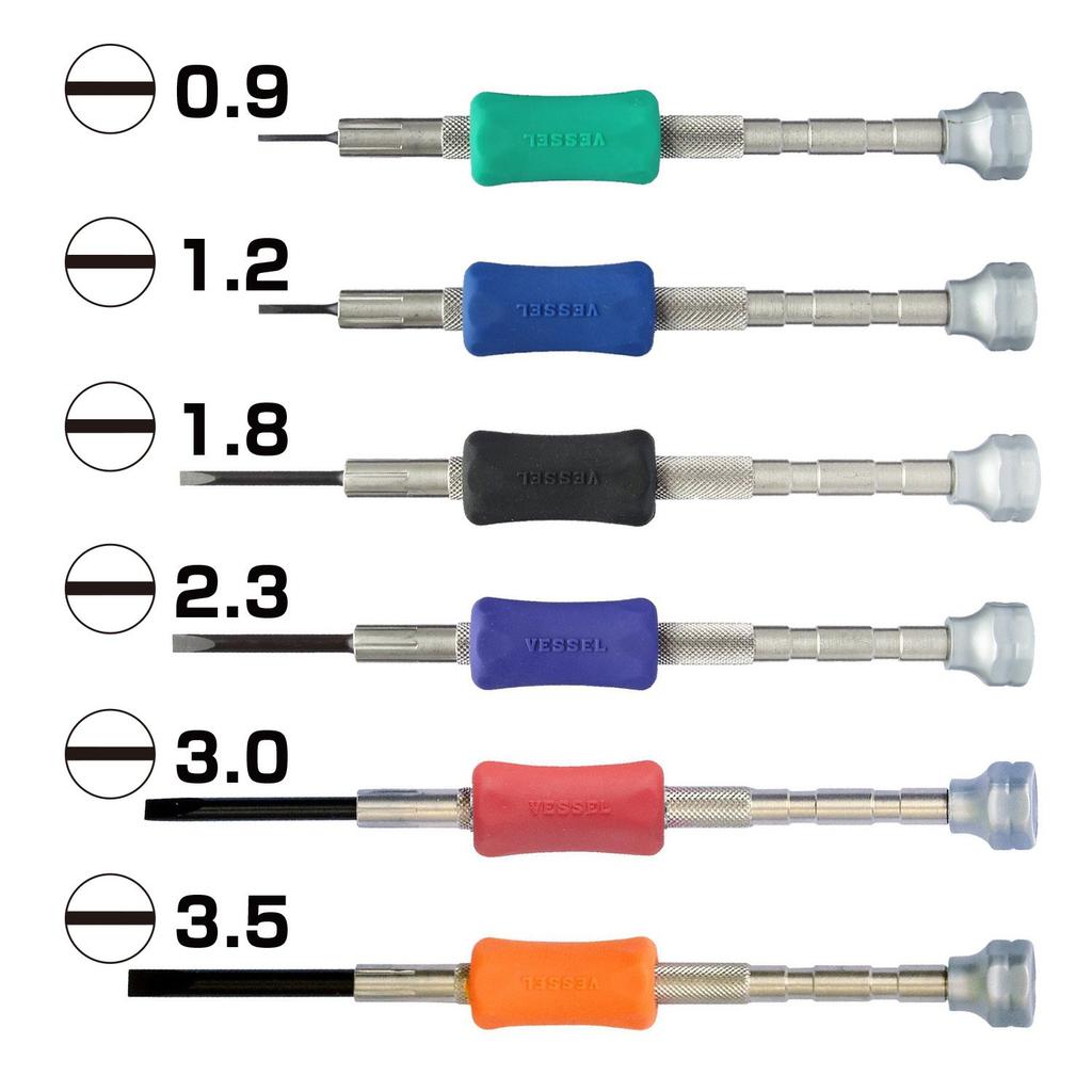 VESSEL Precision Screwdriver 6 Flathead Set, Sizes, TD-55