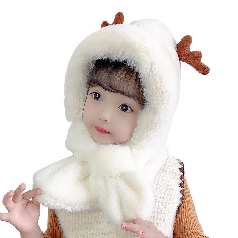 Winter Children's Hats Boys and Girls Scarves Integrated Plush Hats Cute Baby Antlers Fleece Ear Hats Tide
