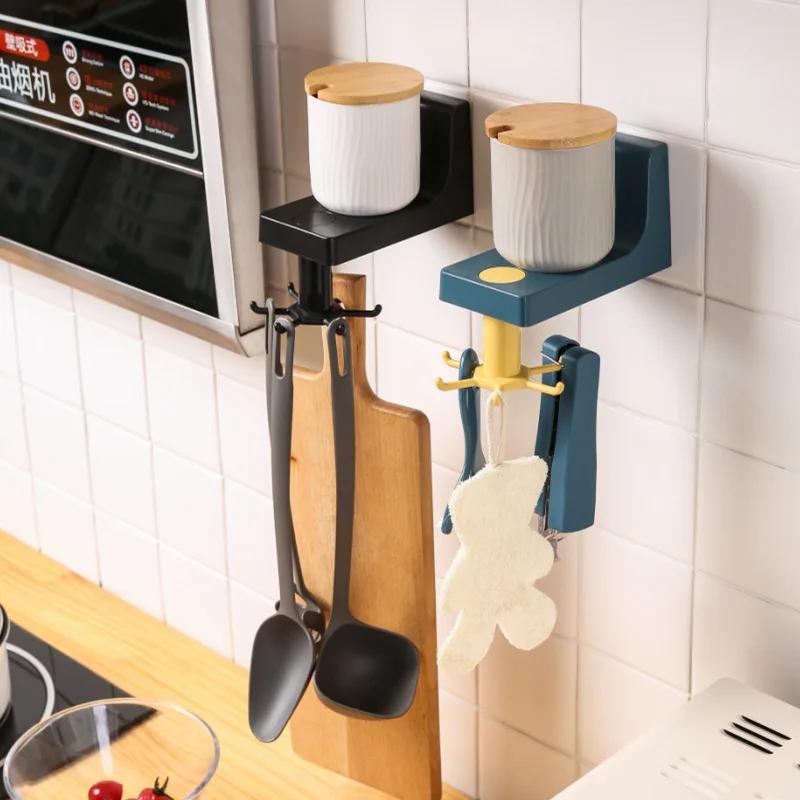 Kitchen Rotating Hook Wall Hanging Free Punching Spatula Spoon Shovel Rack Kitchenware Storage Rack