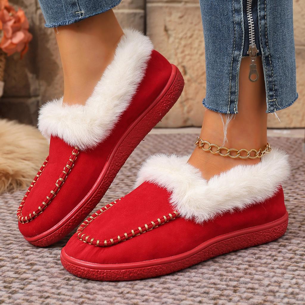 Warm Boots 2026 New Solid Color Furry Shoes Winter Cotton Shoes Women Plush Warm Snow Boots Ladies Casual Flat Short Boots