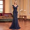 European and American New Style Slim Fit Fishtail Sequin Dress Long Bridesmaid Banquet Evening Dress Women's Party Dress Blue