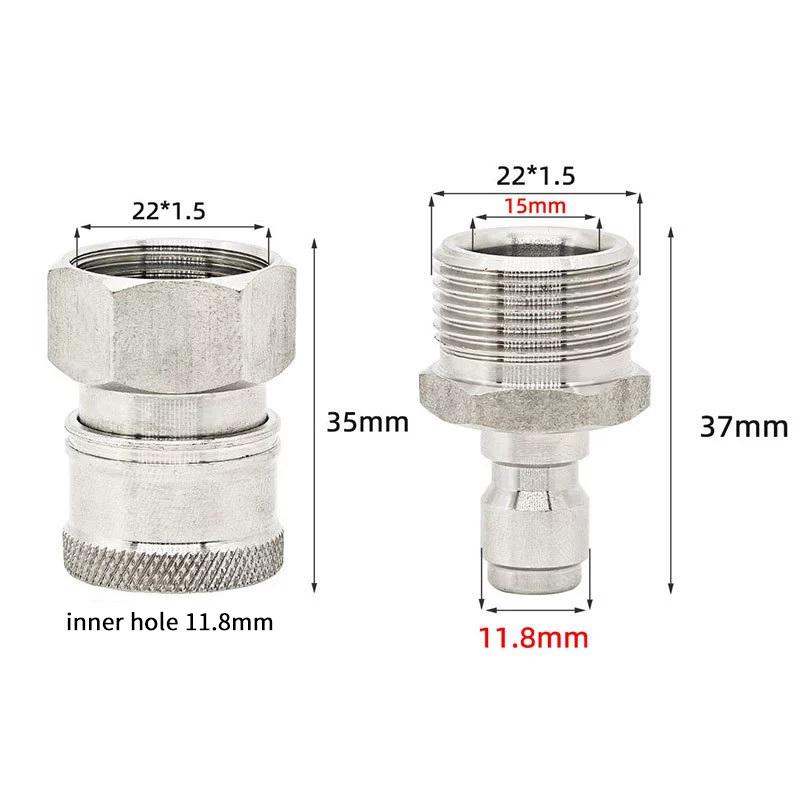 M22 Quick Connect Pressure Washer Fittings Stainless Steel Male And Female Adapter Set (Internal Thread, External Thread)