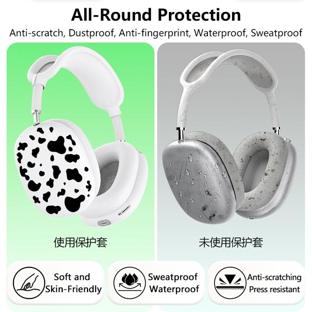 3Pcs/Set For AirPods Max Silicone Protective Case Cow Pattern Earmuff Sleeve Headband Cover Ear Cushion Cover