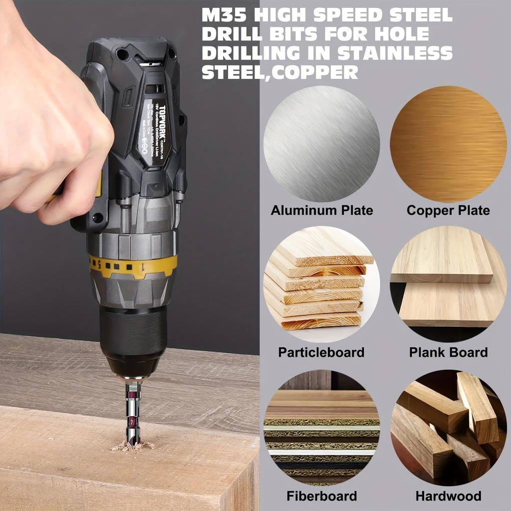 Set 5 buc Burghie de frezat cu alezor din aliaj de cobalt M35 cu unghi de 82 de grade și coadă hexagonală de 1/4 inch - Potrivit pentru găurirea metalului, lemnului și plasticului