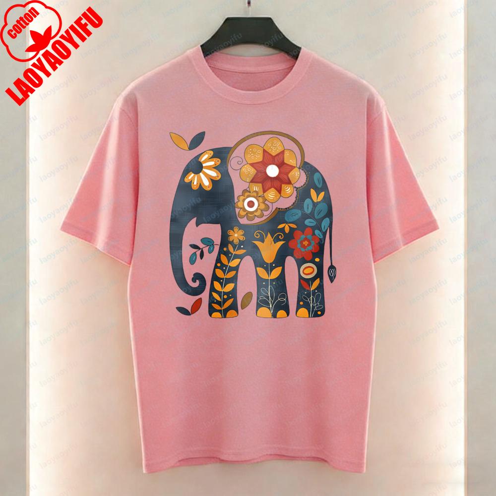 Floral Elephant Unisex TShirt Mexico Style Boho Folk Art Graphic Tops Heritage Classics Casual Style Cotton Tee Women Clothes
