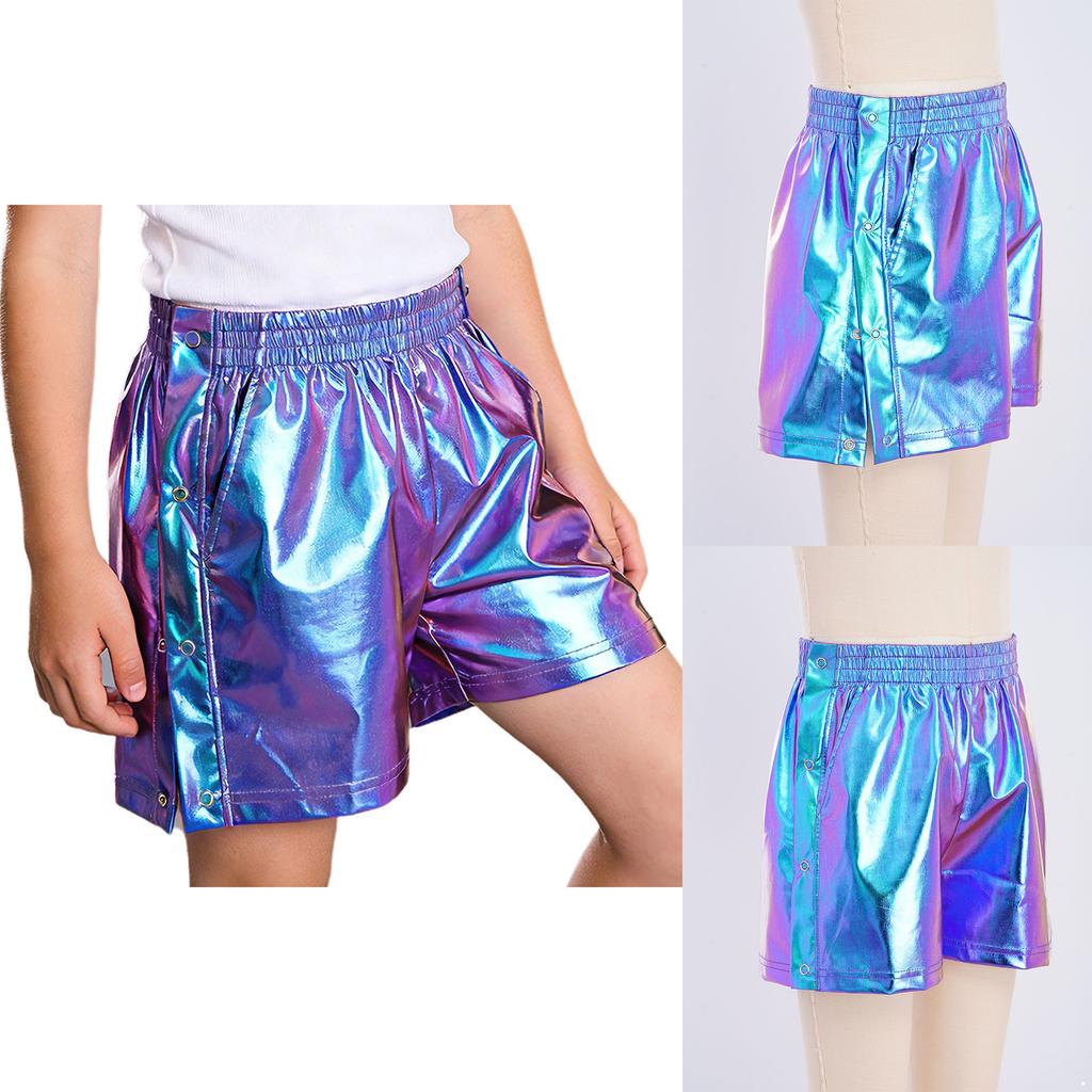 Children‘s Hip Hop Dance Shorts Metallic Finish Elastic Waistband Tear Away Side Buttons with Pockets for Stage Recital