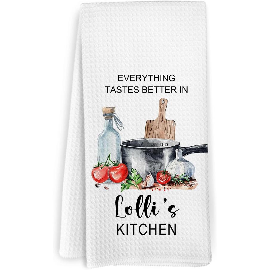 Nonna Gifts Kitchen Towels, Gifts for Nonni Grandma from Grandkids, Everything Tastes Better in Nonna's Kitchen Decorative Hand Tea Towels for