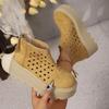 Fashion Casual Retro Sandals Handmade Genuine Leather Hollow-out Platform Boots Summer New Fashion Round Toe Lace Up Soft Shoes Women
