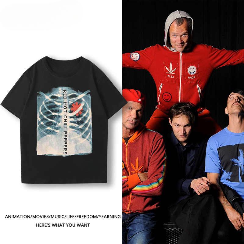2024 New Red Hot Chili Peppers Rock Band Short Sleeve Men's Loose Cotton Off Shoulder T-shirt Streetwear