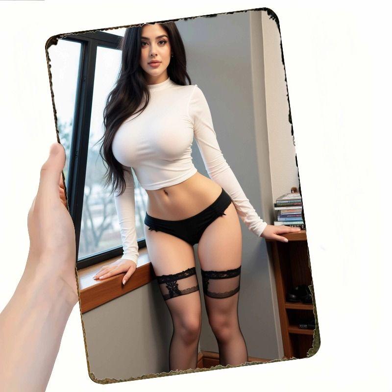 Vintage Kvinlig Silhuett Metall Logotyp för Bar & Garage