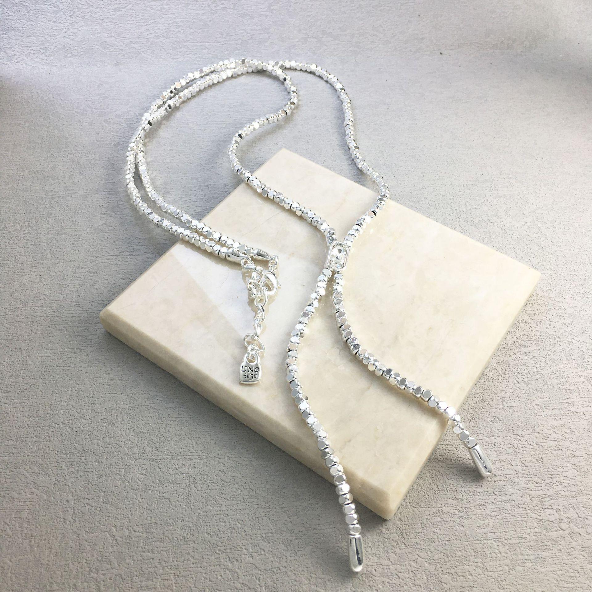 Spanish UNOde50 Grey Crystal Tassel Couple Necklace 82cm