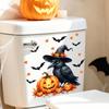 Halloween Toilet Decals, Cute Cartoon Bat In Suit & Black Crow with Witch Hat, Waterproof Removable Toilet Seat Cover Decor with Pumpkin & Maple