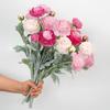 Peony Lotus Flower Flocking Bouquet: 3-Head Artificial Floral Arrangement for Living Room & Dining Table Decor.