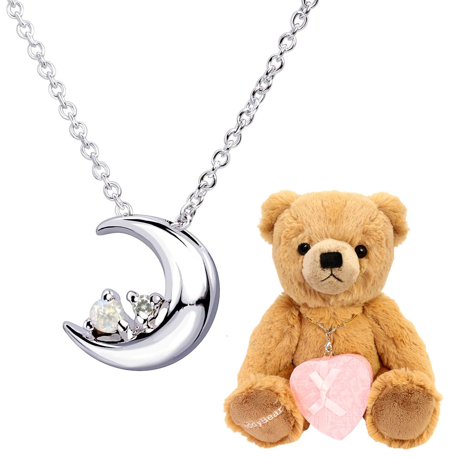 

Crescent Moon Necklace Natural Diamond x June Birthstone Blue Moonstone Silver Brown Teddy Bear [Sears] Women s e-1625-tdt-01-b06