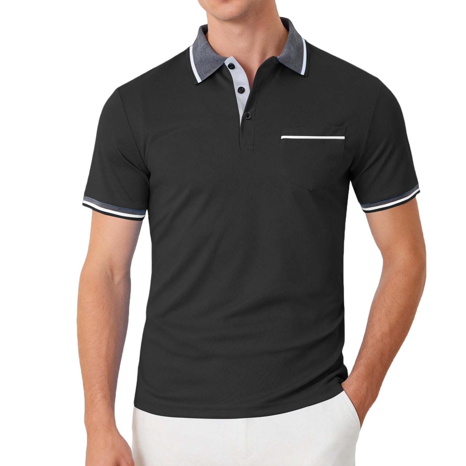 Men s Casual Short-sleeved Cool And Breathable Fashionable Collarless Shirt M чёрный