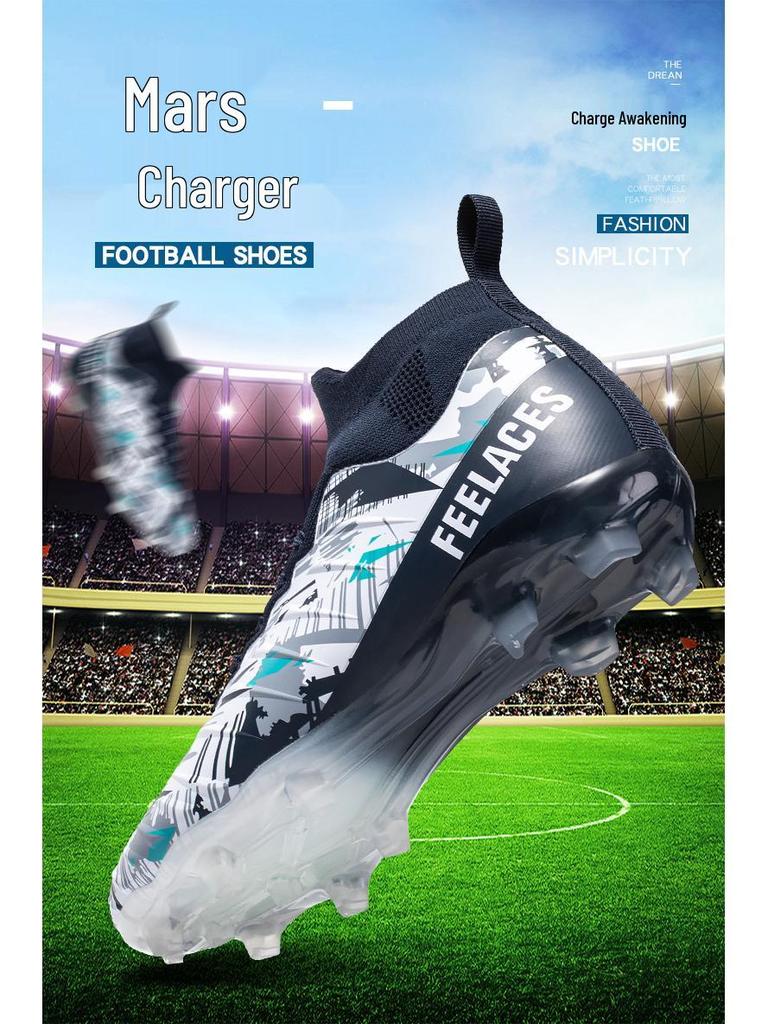 2024 Men's Fly-Knit High-Top Soccer Shoes with Breathable Sock Liner for Professional Turf Training