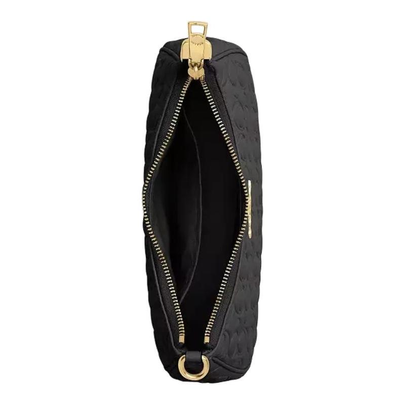 COACH Teri 24 Gold Metal Logo Zip Closure Smooth Leather Shoulder Bag Medium Women's Black
