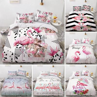 Flamingo Povlak na přikrývku King Queen 3D Růžový Zvířecí Ložní Set pro Děti Dospívající Dospělé Akvarelový Styl Povlak na přikrývku s Povlakem na polštář