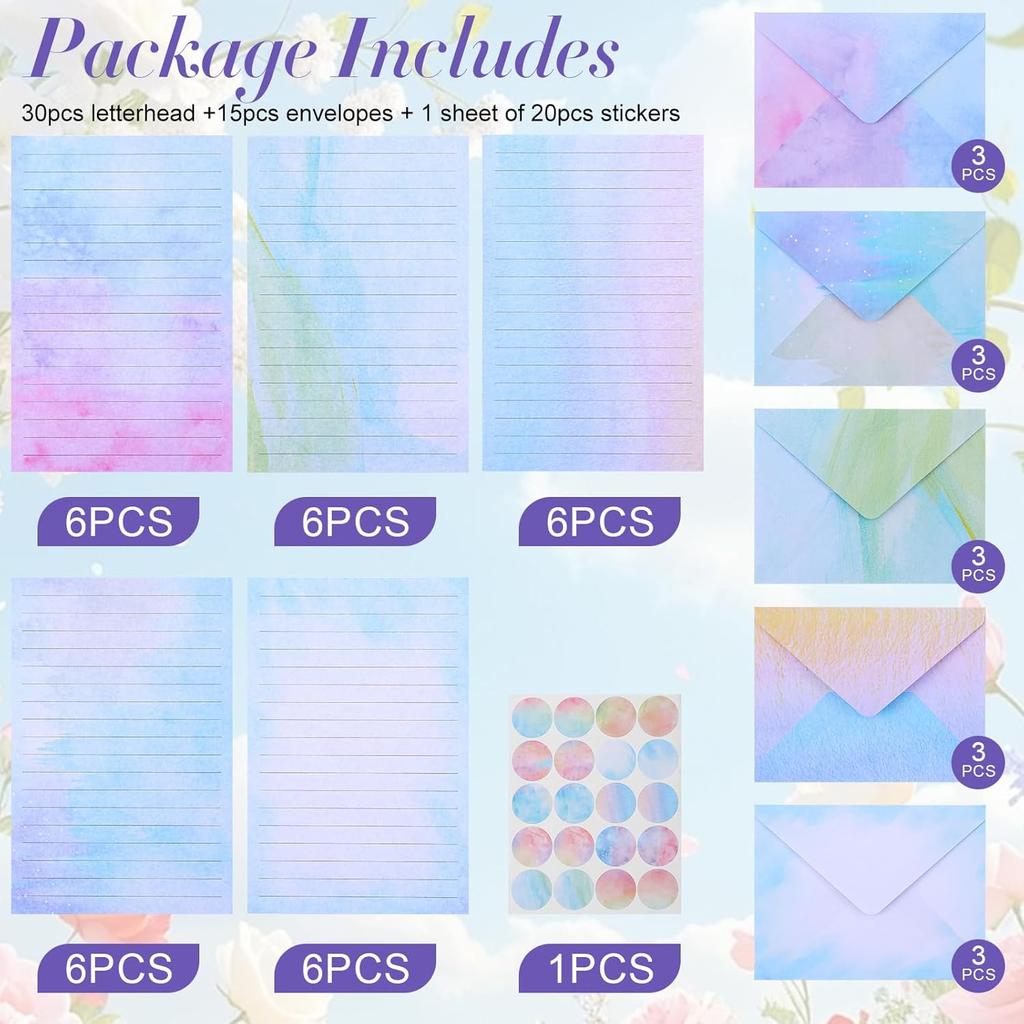 Stationary Paper and Envelopes Set,30Pcs Cute Letter Writing Stationery & 15PCS Envelopes Stationary Set for Writing Letters for Invitations Gifts