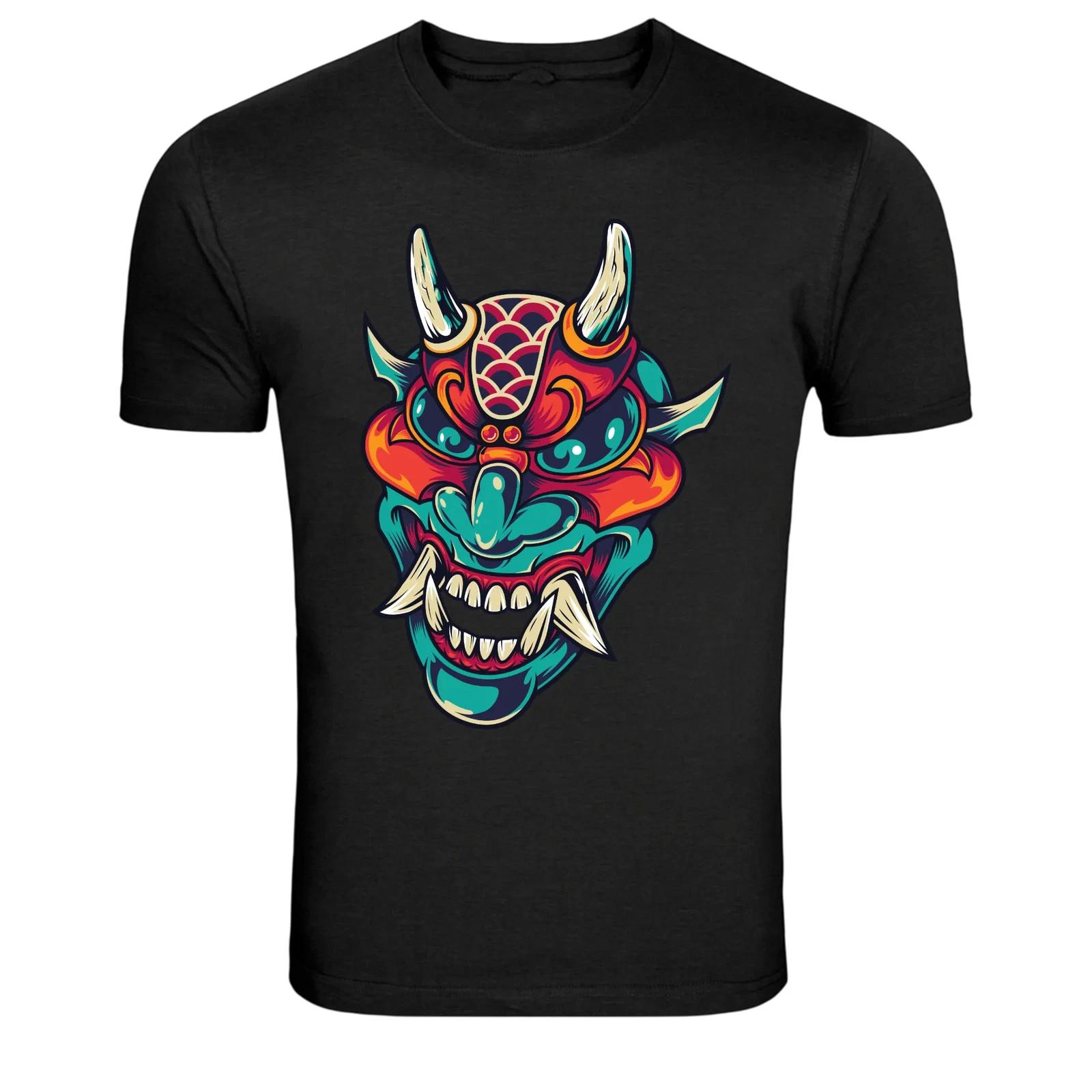 Japanese Oni Demon Mask Graphic T-Shirt Samurai Horror Tee M