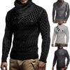 Mens Splicing Long Slim High Collar Pullover Sweater Knitted Jumper Tops Sweater