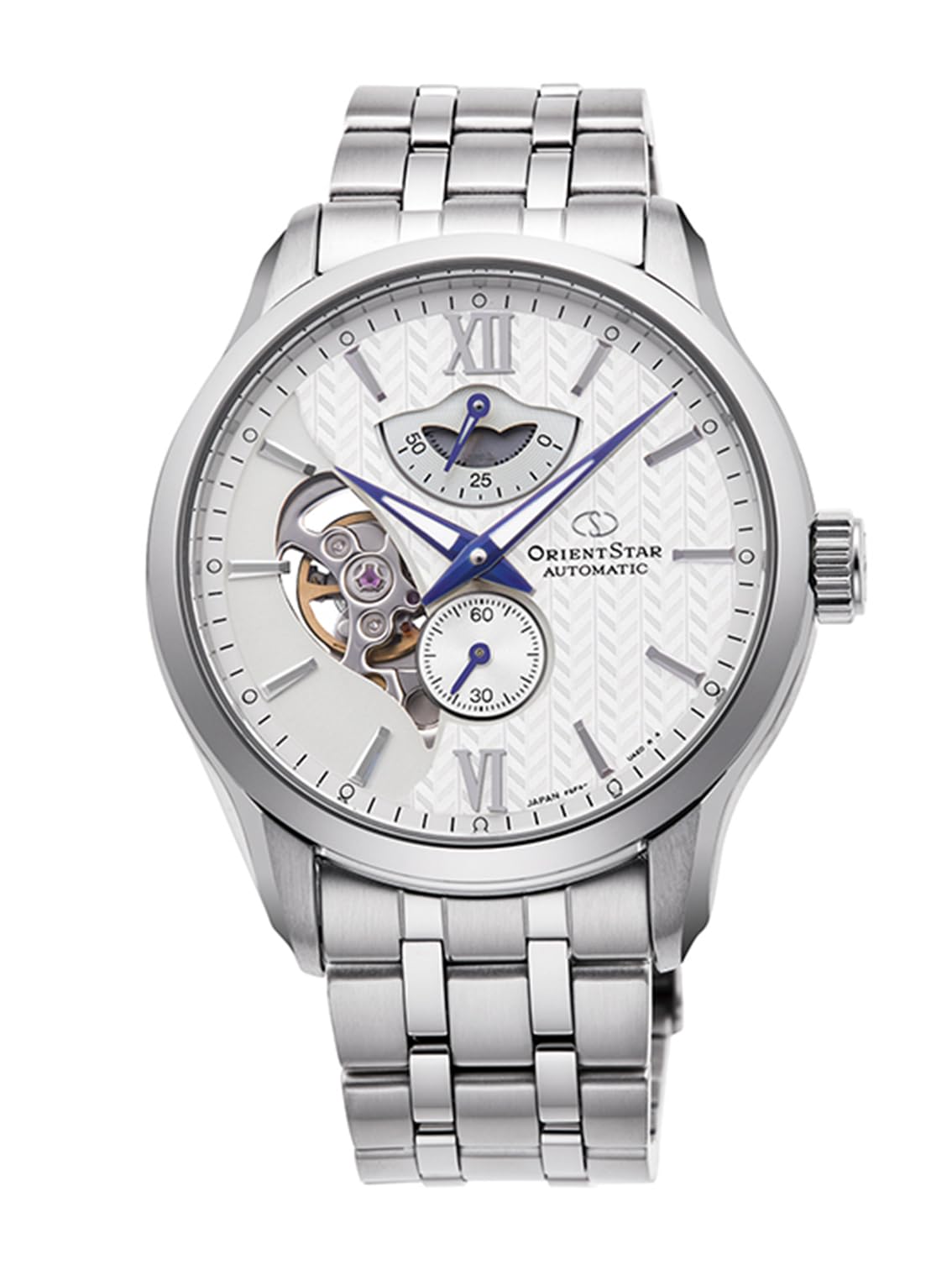 

Чоловічий годинник Orient Star Automatic Layered Made in з відкритим циферблатом сріблястий RK-AV0B01S, скелетон, механічний, Японія, 2-річна гарантія виробника, Серце, білий