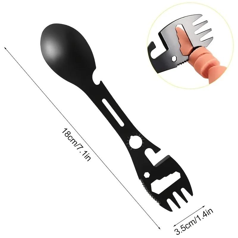1-20PCS 5 In 1 Stainless Steel Fork Spoon Knife Can Opener Bottle Opener Wrench Multifunctional Gear Outdoor Camping Supplies