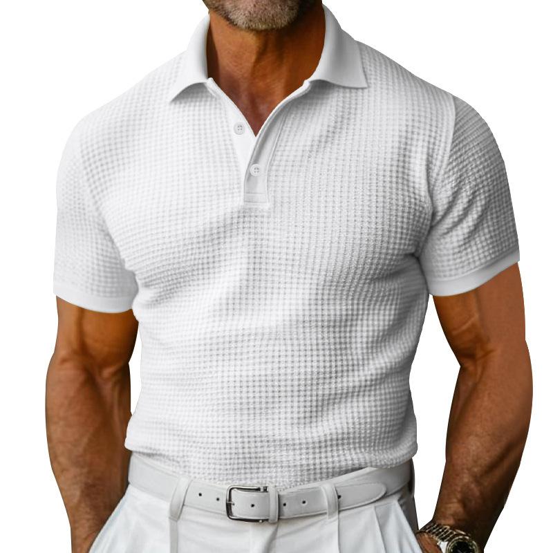 Amazon Men's Polo Shirt Short Sleeve T-Shirt Summer Europe and America Large Size Lapel Button Slim Fit Waffle Men's T-Shirt