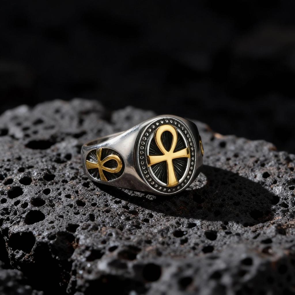 Anelli Punk Croce Ankh da Uomo, Anello Sigillo Vintage in Acciaio Inossidabile, Gioiello Amuleto Religioso Regalo