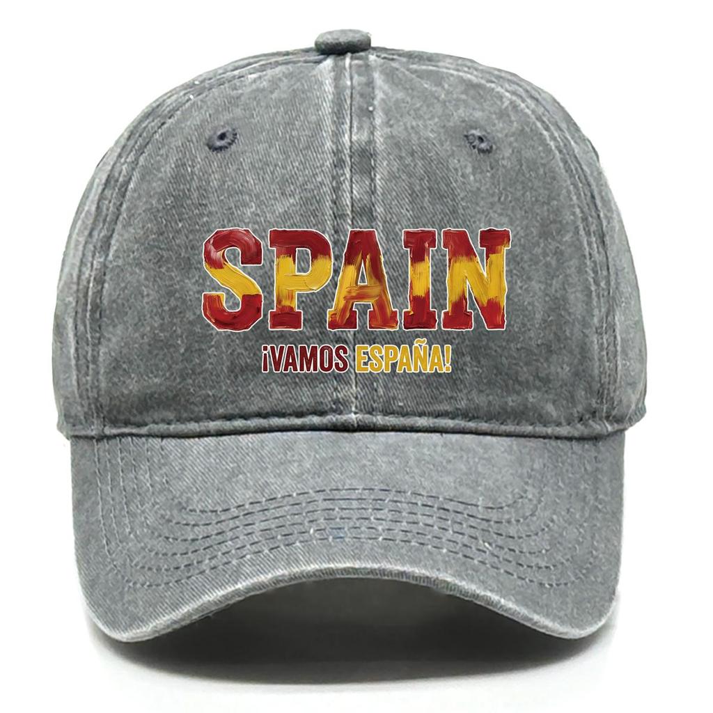 Snapback Baseball Cap With "SPAIN" "VAMOS ESPANA" Flag Printed , Adjustable Baseball Cap Curved Brim Inelastic Casual Cozy Man's Cap
