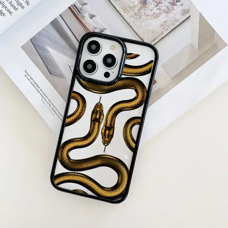 Luxurious Gold Snake Clear Case for IPhone 16 12 14 13 11 Pro Max Mini X XR XS 15 8 Plus Case Dragon Fundas for IPhone 13 Cover