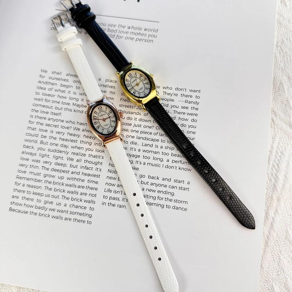 Vintage Design Classic Watch Fashion Oval Number Dial Quartz Watches Brown Leather Band Wristwatch Montre Femme Dropshipping